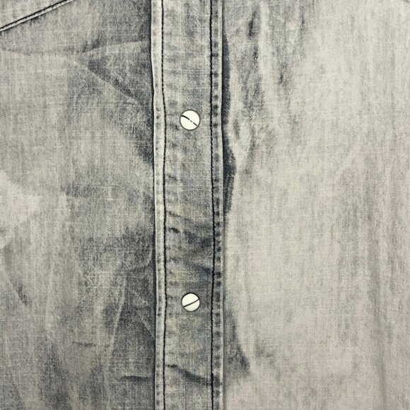 Oli & Hali Acid Wash Denim Shirt M Oversized Distressed Snap Front Patchwork - Picture 9 of 15
